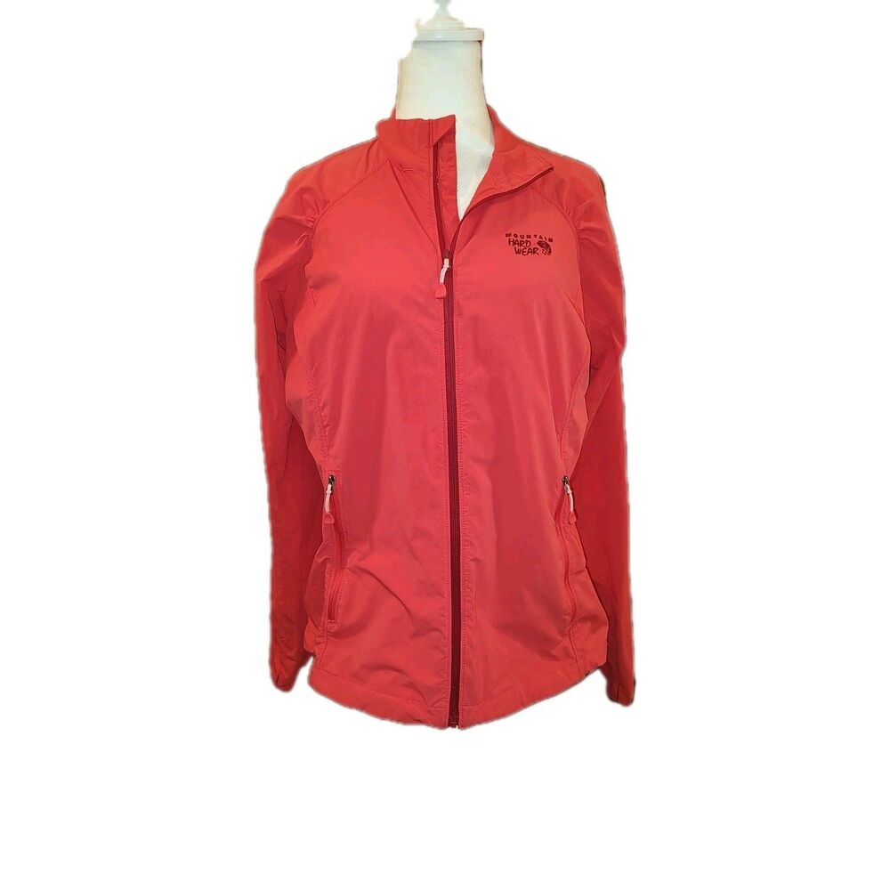 Mountain Hardware Jacket Womens Lg Coral Peach Hiking Zip Pockets Packable Gorp*